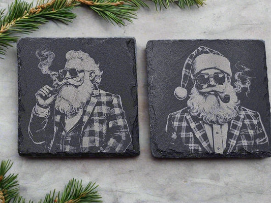 Slate Coaster - My kind of Santa (Pipe Smok'n)